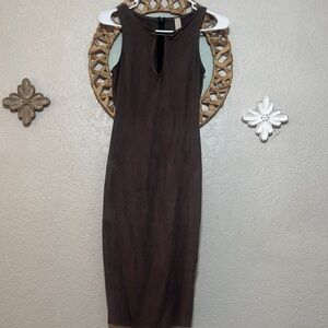 Sophisticated Sleeveless Brown Midi Dress